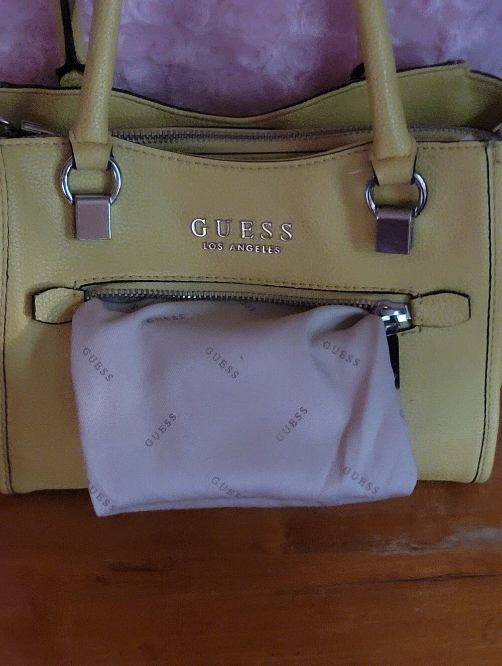 GUESS Yellow Satchel with Front Zip Pocket